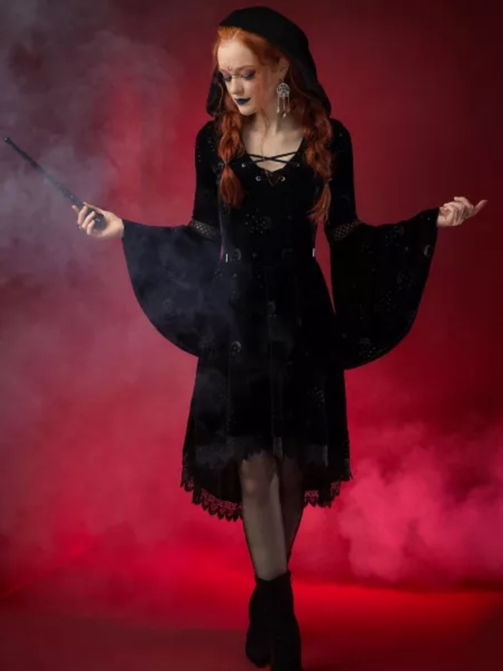 Spirit Witchy Velvet Hooded Tunic High Low Dress Halloween Costume. Size Large.